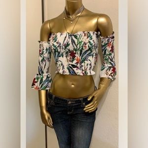 mixed color flowers and elastic top with off shoulders